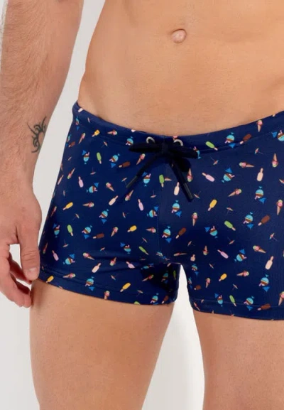 Hom Summer Swim Shorts In Navy Print
