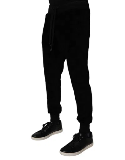 Dolce & Gabbana Black Cotton Stretch Jogger Sweatmen's Men's Pants In Black