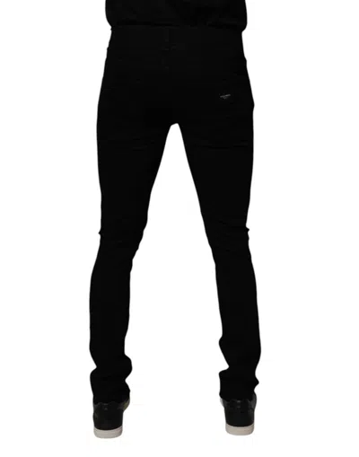 Dolce & Gabbana Black Tattered Cotton Skinny Men Denim Jeans In Black