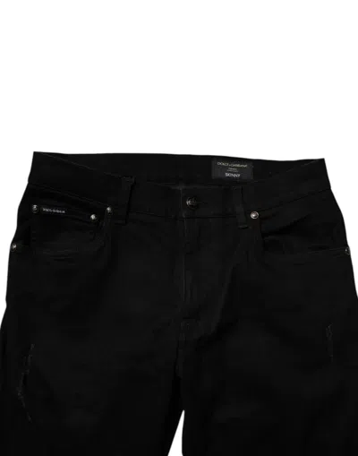 Dolce & Gabbana Black Tattered Cotton Skinny Men Denim Jeans In Black