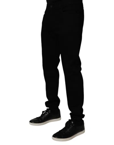 Dolce & Gabbana Black Tattered Cotton Skinny Men Denim Jeans In Black