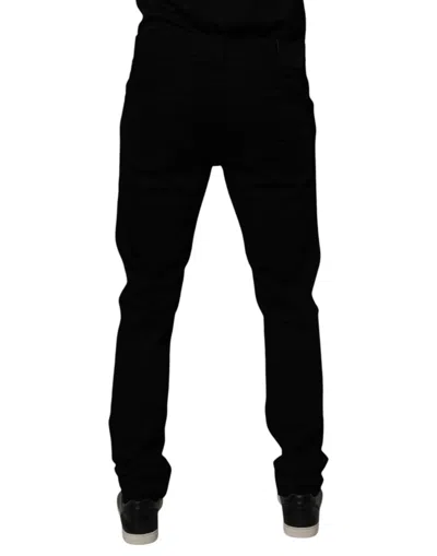 Dolce & Gabbana Black Tattered Cotton Skinny Men Denim Jeans In Black