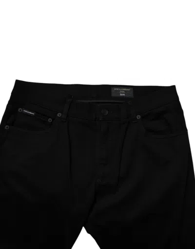 Dolce & Gabbana Black Tattered Cotton Skinny Men Denim Jeans In Black