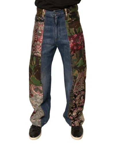 Dolce & Gabbana Blue Patchwork Cotton Straight Denim Jeans In Blue