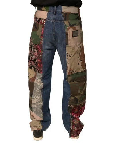 Dolce & Gabbana Blue Patchwork Cotton Straight Denim Jeans In Blue