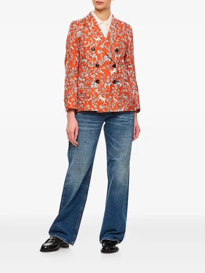 Alberto Biani Orange Patterned Double-breasted Jacket In 橘色