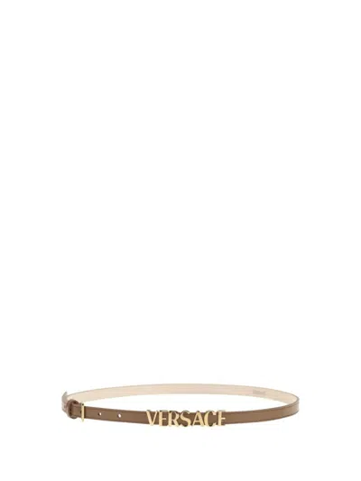 Versace Belt With Logo In Letters In Brown