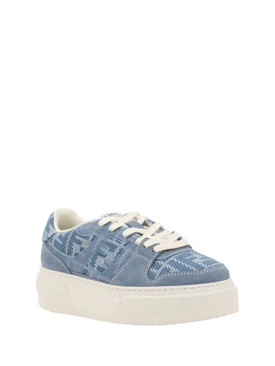 Fendi Low-top Sneakers With Contrast Stitching And Platform Sole In Blue