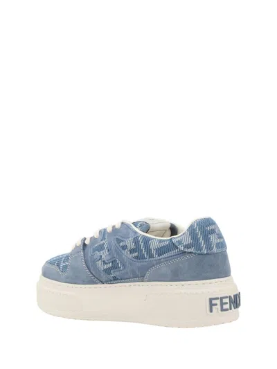 Fendi Low-top Sneakers With Contrast Stitching And Platform Sole In Blue