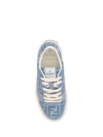 Fendi Low-top Sneakers With Contrast Stitching And Platform Sole In Blue