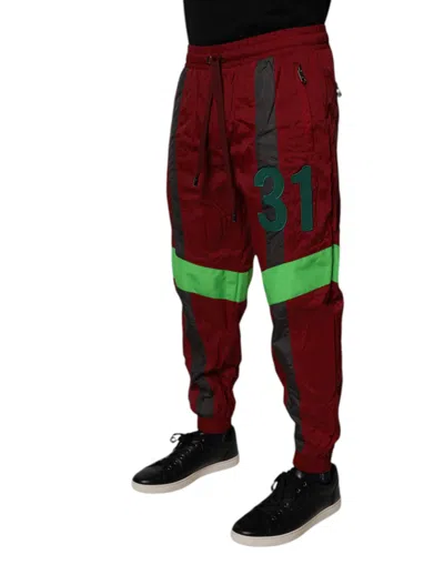 Dolce & Gabbana Maroon Nylon Men Jogger Sweatmen's Men's Pants In Maroon