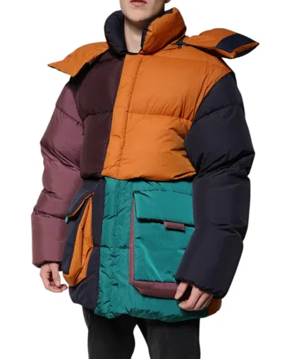 Pre-owned Dolce & Gabbana Multicolor Quilted Hooded Puffer Men's Jacket ()