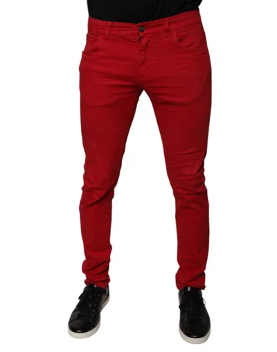 Dolce & Gabbana Red Crown Logo Cotton Skinny Denim Jeans In Red