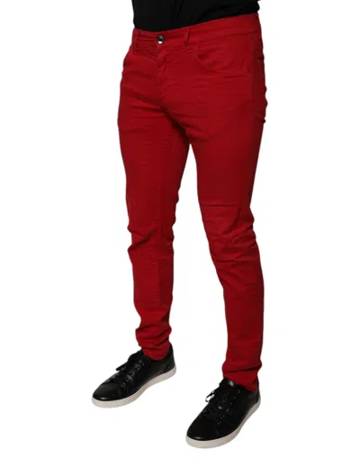 Dolce & Gabbana Red Crown Logo Cotton Skinny Denim Jeans In Red