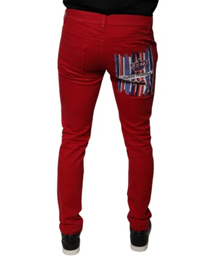 Dolce & Gabbana Red Crown Logo Cotton Skinny Denim Jeans In Red