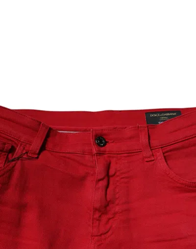 Dolce & Gabbana Red Crown Logo Cotton Skinny Denim Jeans In Red