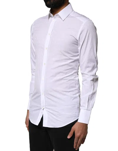 Dolce & Gabbana White Gold Cotton Long Sleeves Men Formal Shirt In White