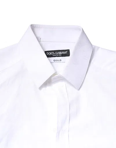 Dolce & Gabbana White Gold Cotton Long Sleeves Men Formal Shirt In White