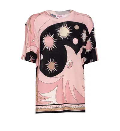 Pucci Crew Neck Graphic Print Relaxed Fit Top In Pink