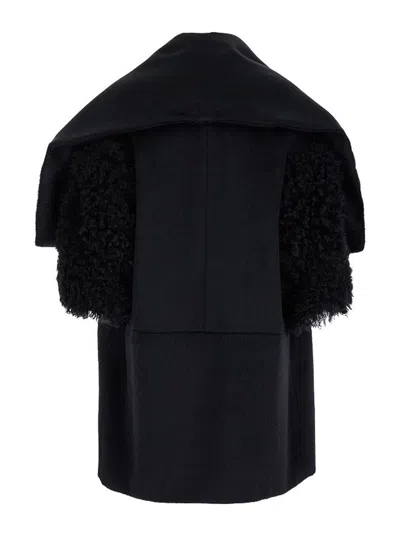Alberta Ferretti Shearling-trim Cape In Black