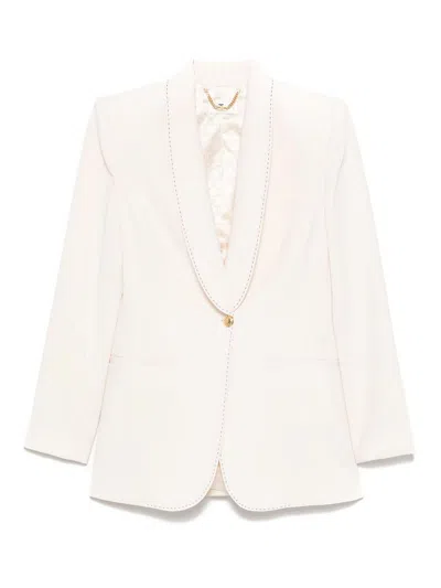 Elisabetta Franchi Cream-colored Blazer With A Golden Button In White