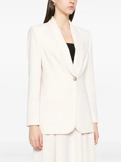 Elisabetta Franchi Cream-colored Blazer With A Golden Button In White