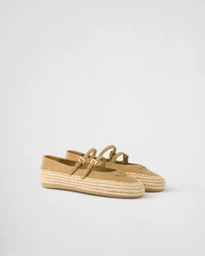 Prada Suede Ballerinas In Ecru