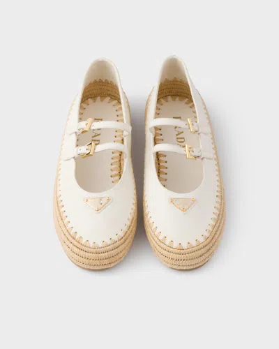 Prada Nappa Leather Ballerinas In Ivory