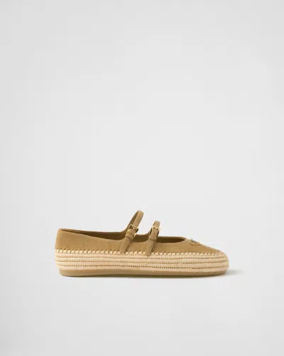 Prada Suede Ballerinas In Ecru