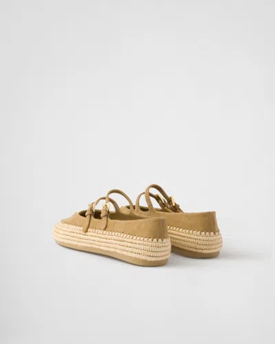 Prada Suede Ballerinas In Ecru