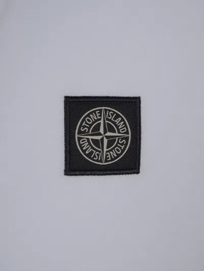 Stone Island Contrasting Trim Logo Patch Cotton Blend Polo Shirt In White