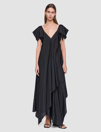 Joseph Plumet Draped Habotai Silk Maxi Dress In Black