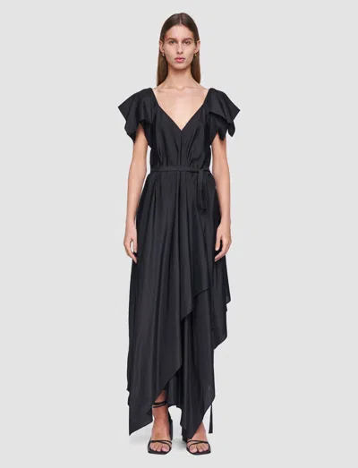 Joseph Plumet Draped Habotai Silk Maxi Dress In Black