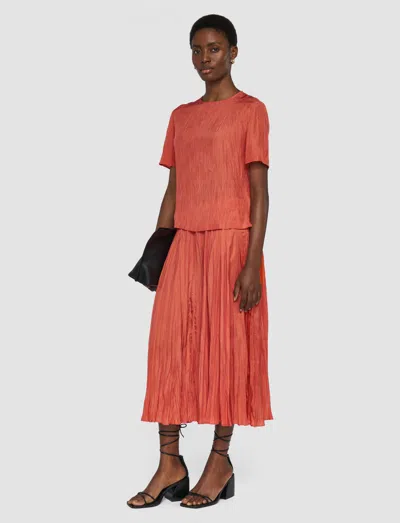 Joseph Womens Brunet Round-neck Crinkled-texture Habotai-silk Top Sundown In Orange