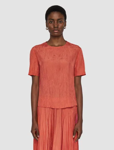 Joseph Womens Brunet Round-neck Crinkled-texture Habotai-silk Top Sundown In Orange
