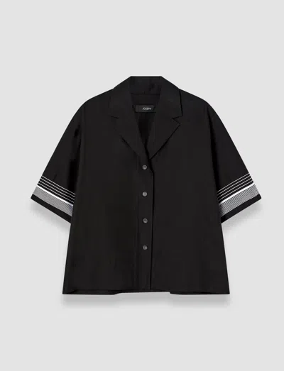 Joseph Womens Leopold Embroidered-stripe Short-sleeve Cotton And Silk-blend Blouse Black In Black