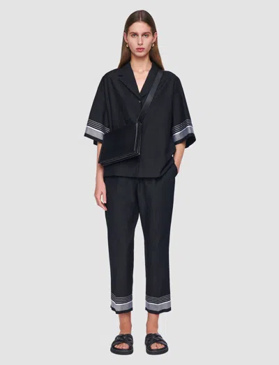 Joseph Womens Tottenham Jacquard-stripe Straight-leg Cotton And Silk-blend Trousers Black In Black