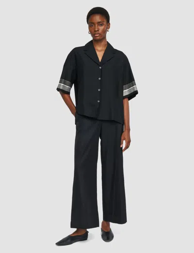 Joseph Womens Leopold Embroidered-stripe Short-sleeve Cotton And Silk-blend Blouse Black In Black