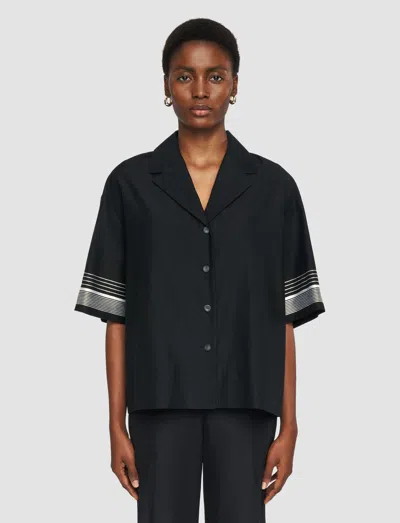 Joseph Womens Leopold Embroidered-stripe Short-sleeve Cotton And Silk-blend Blouse Black In Black
