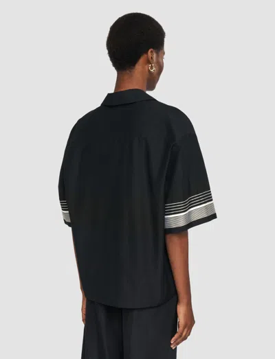 Joseph Womens Leopold Embroidered-stripe Short-sleeve Cotton And Silk-blend Blouse Black In Black