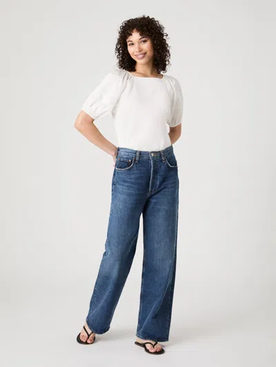 French Connection Alexis Raglan Puff Sleeve Top In White