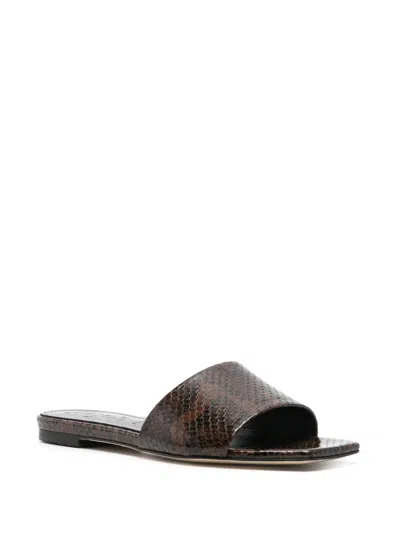 Aeyde Square Toe Flat Sole Sandals With Textured Finish