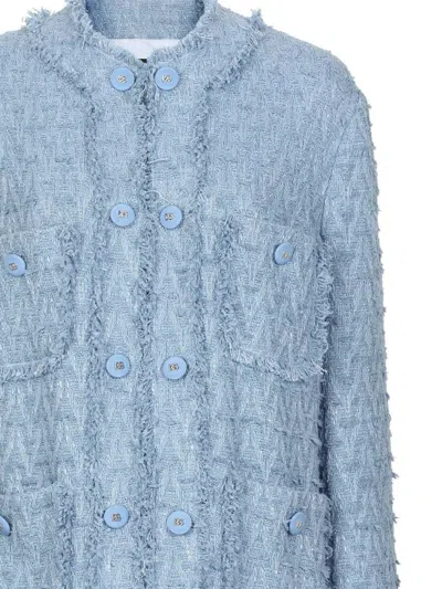 Dolce & Gabbana Light Blue Single-breasted Jacket With Logo Detail On Buttons In Cotton Blend Woman In Glicine Viola Chiaro