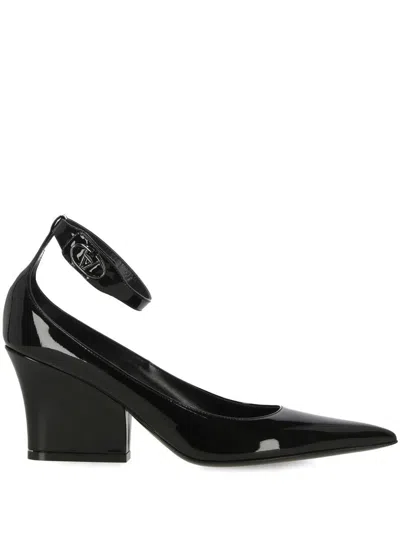 Valentino Vlogo Lockette Leather Ankle Strap Pumps In Black
