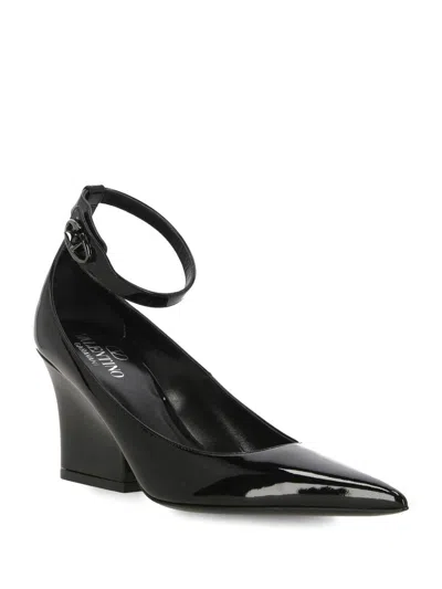 Valentino Vlogo Lockette Leather Ankle Strap Pumps In Black