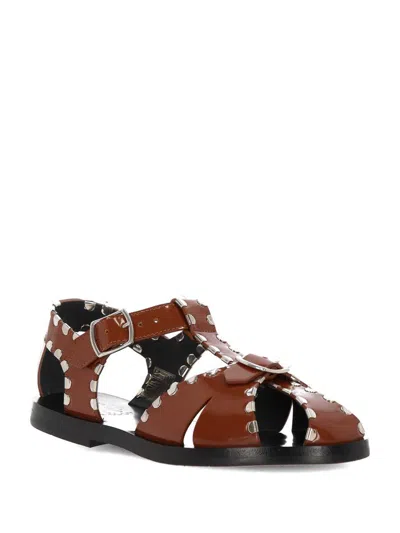Bally Pasely Studded Glossed-leather Sandals In Russet 50