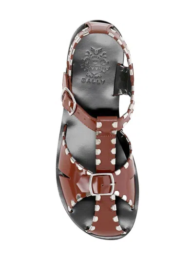 Bally Pasely Studded Glossed-leather Sandals In Russet 50