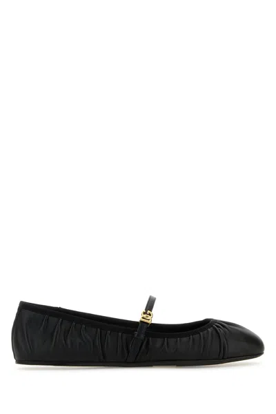 Dolce & Gabbana Black Ballerinas With Metallic Logo And Strap In Leather Woman