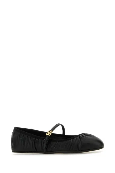 Dolce & Gabbana Black Ballerinas With Metallic Logo And Strap In Leather Woman