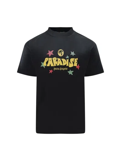 Palm Angels Paradise Print T-shirt In Black